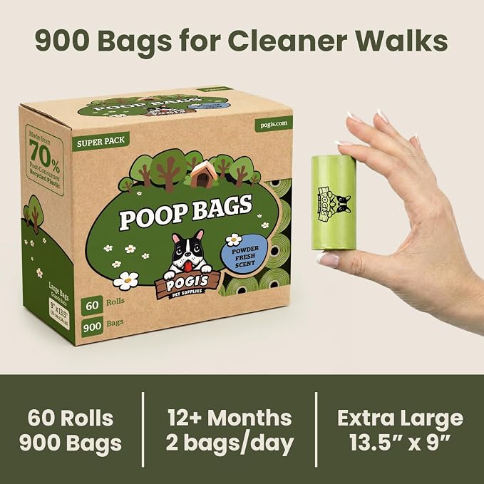 Pogi’s Dog Poop Bags – Leak-Proof & Extra Thick Pet Waste Bags (Fresh Scent, 60 Rolls, 900-Count)