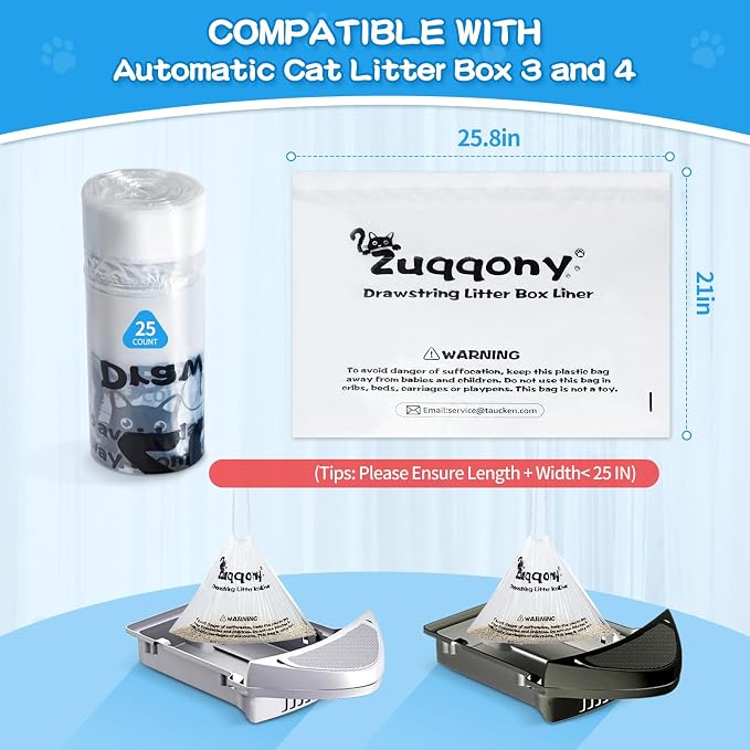 50 Count Drawstring Litter Box Liners Compatible with Litter Robot 4 & 3 - Thickened Leak-Proof Cat Litter Waste Bags, Pre-Separated Clear Design (25.8" x 21"), Odor Control Cat Litter Liners