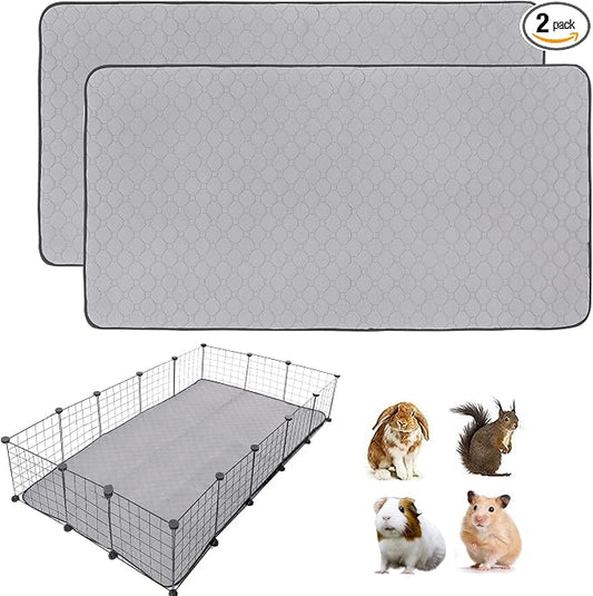 Guinea Pig Cage Liners, 36''X60'' Washable Guinea Pig Pee Pads, Non Slip Reusable Super Absorbent Guinea Pig Training Mat Bedding Fleece for Small Animals Hamster Rabbit Chinchilla Rat, 2Pack