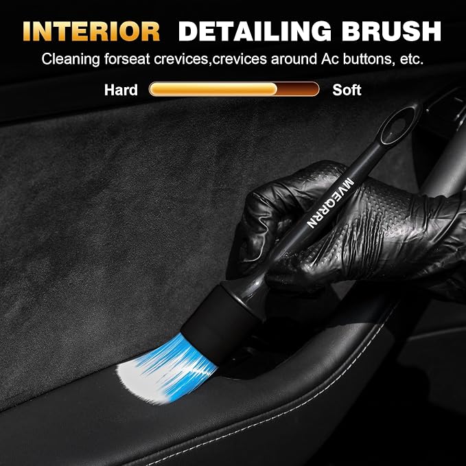 MVEQRRN 9PCS Car Detailing Brushes Set, Boar Hair Detail Brushes,Car Detailing Wheel Kit (Black) | Soft & Stiff Bristle Detail Brush, Scratch-Free Rim & Tire Cleaning Kit, Interior & Exterior Wheel Brush for Cars,Trucks,SUV
