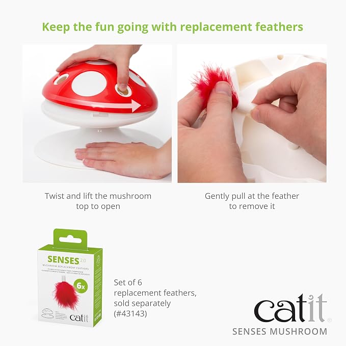 Catit Senses 2.0 Mushroom - 360 Degree Interactive Feather Toy for Cats with Two Play Modes