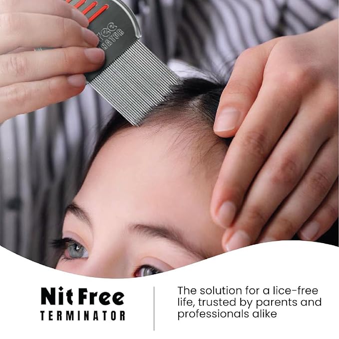 Nit Free Terminator Lice Comb - Professional Stainless Steel Comb for Effective Head Lice Treatment (Colors May Vary) (Pack of 3)