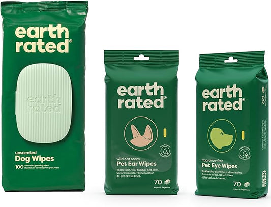 Earth Rated Ultimate Dog Grooming Bundle - Includes Unscented Grooming Wipes, Hypoallergenic Ear and Eye Wipes