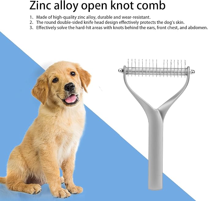 2 - Sided Pet Grooming Tool, Undercoat Rake for Dogs and Cats, Double - Headed Brush with Thinning and Dense Blades to Remove Loose Hair and Knots, Zinc Alloy Comb for Pup (Large 24 Inch)