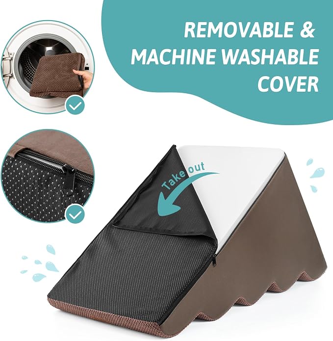 COZY KISS Extra Wide Dog Stairs 19.7" Width, Large Pet Step for Small Medium Dog, Puppy or Cat, Ramp for High Bed or Car, High Density Foam Ladder, Stable, 5 Step, 19.7x33x22.4 inch, Brown