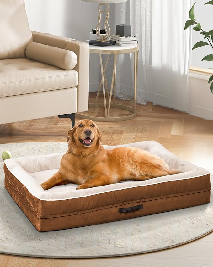 Upvilla Orthopedic Dog Bed XL, Four-Sided Cushioned Egg-Shaped Foam Dog Sofa, Waterproof Removable Cover, Pet Sofa Bed with Non-Slip Base, Extra Large Dog Bed,Brown
