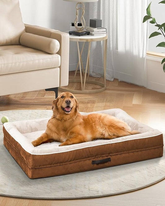 Upvilla Orthopedic Dog Bed XL, Four-Sided Cushioned Egg-Shaped Foam Dog Sofa, Waterproof Removable Cover, Pet Sofa Bed with Non-Slip Base, Extra Large Dog Bed,Brown