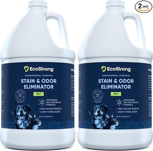 Eco Strong Pet Stain and Odor Remover - Cat Urine Enzyme Cleaner Destroyer, Urine Destroyer for Dogs, Pet Urine Enzyme Cleaner - 128 Oz (Pack of 2)
