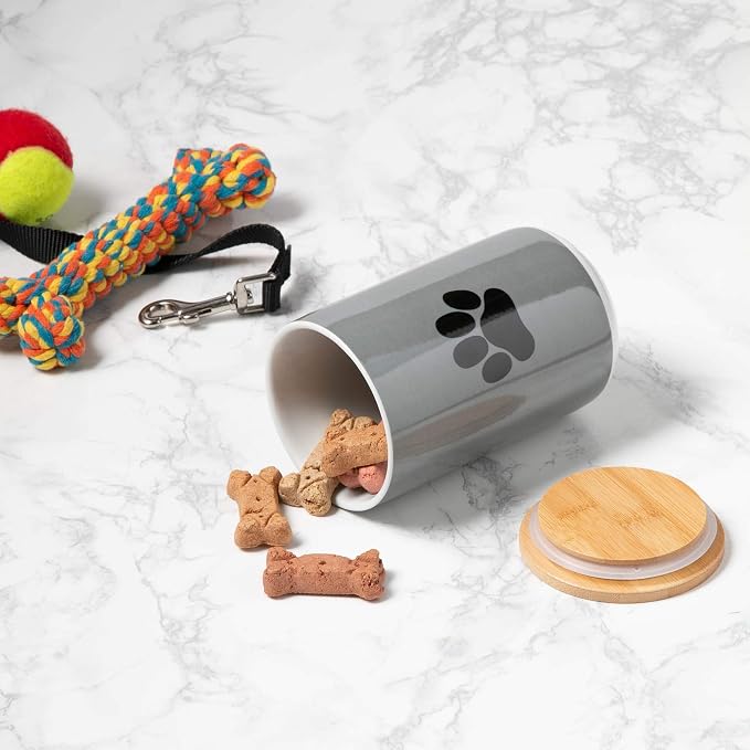 Bone Dry Ceramic Bone & Paw Pet Collection, Dishwasher Safe, Treat Jar, 4x6.5", Gray