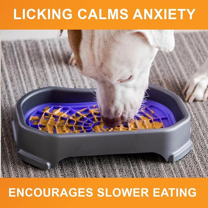 Neater Pets Neat-LIK Dog Lick Mat w/Mess-Proof Tray, Lick Mat for Dogs, Cats, Puppy, Reduces Anxiety & Boredom, Peanut Butter Slow Feeder, Interactive Treat Licking Pad (Purple/Gunmetal)