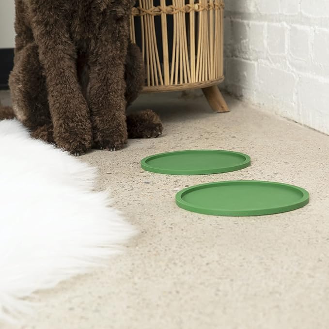 Waggo Habit Silicone Dog Placemat – Set of 2 Modern Heavyweight Silicone Dog Food Mats, Dishwasher Safe, Non-Slip, Solid Color – White (Medium, 7")