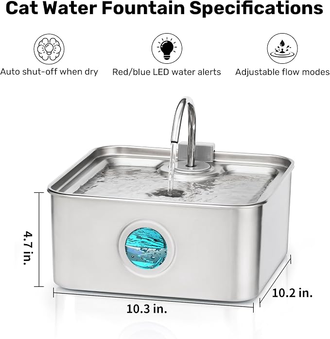 FUKUMARU Dog Water Fountain, 1.8 Gal/7L Stainless Steel Large Pet Fountain for Multi-Pet Households, 2026 Upgraded Ultra Quiet Automatic Water Dispenser with 4-Stage Filtration & 3 Filters, Silver