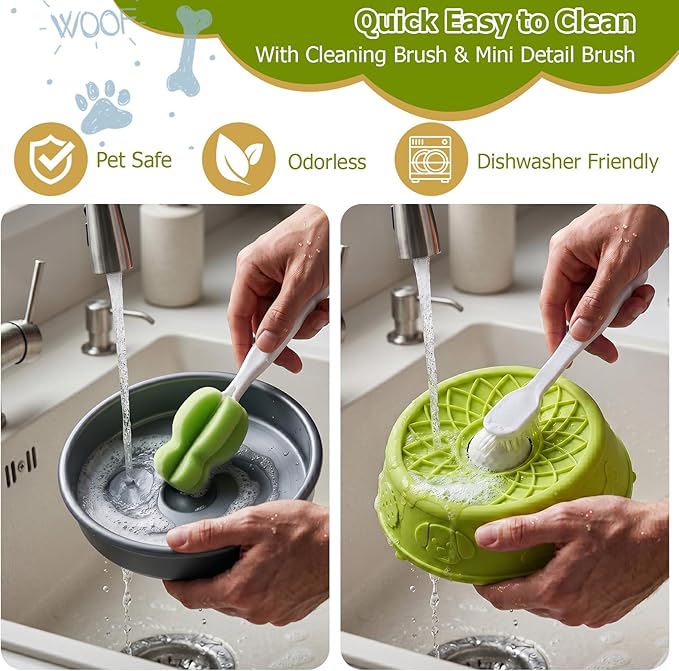 Dog Slow Feeder Lick Bowl with Rolling Ball for Liquid Treats, 2-in-1 Anti-Slip Silicone Dog Licking Bowl for Bone Broth with Suction Cup, Enrichment Lick Sphere Toy for Large Medium Dogs Cats (Green)