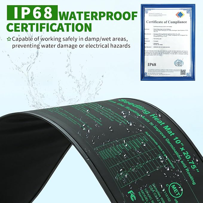 GOLOPET Seedling Heat Mat with Thermostat Pack of 1, Dual Certified by MET and UL Plant Heating Mat Pad Equipped with A Temperature Probe, It Automatically Maintains A Constant Temperature