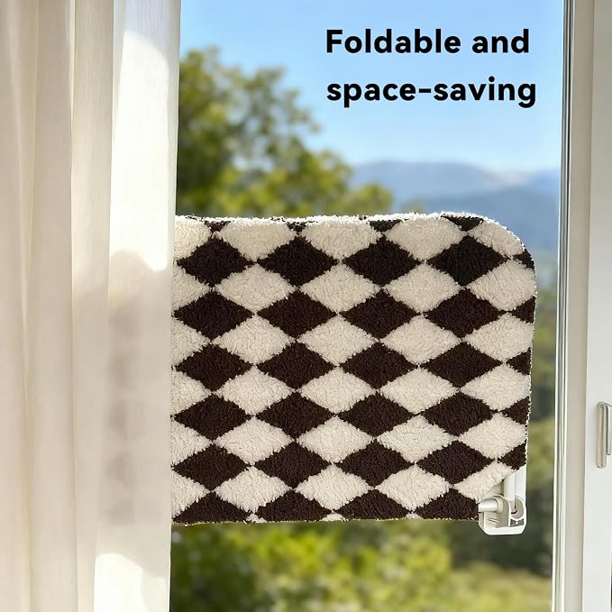 Cat Window Perch, Foldable Cat Hammock Seat for Window with Metal Frame and Large Suction Cups, Window Perch for Cats Inside, Hold 40lb (Brown and White, L)
