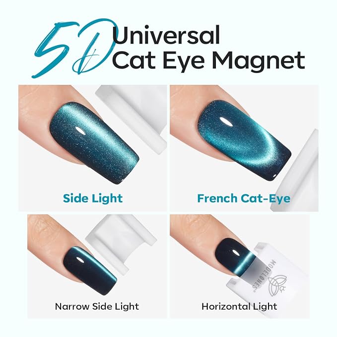 Modelones 5D Automatic Cat Eye Magnet for Nails, 5Pcs Circle Nail Magnet Tool for Cat Eye Gel Polish, 360 Rotating Cat Eye Magnet Tool, U-Shaped&Ball Magnet&Hole&Heart Magnets for Glass Bead Nail Art