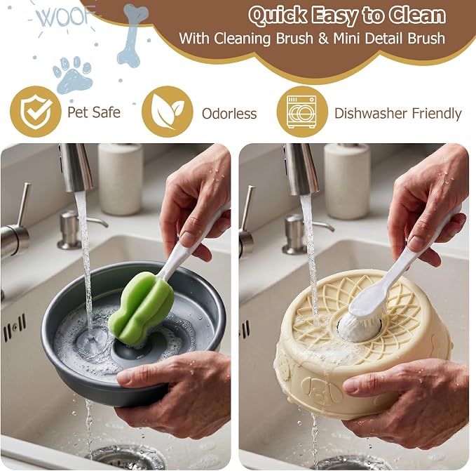 Dog Slow Feeder Lick Bowl with Rolling Ball for Liquid Treats, 2-in-1 Anti-Slip Silicone Dog Licking Bowl for Bone Broth with Suction Cup, Enrichment Lick Sphere Toy for Large Medium Dogs Cats (Beige)