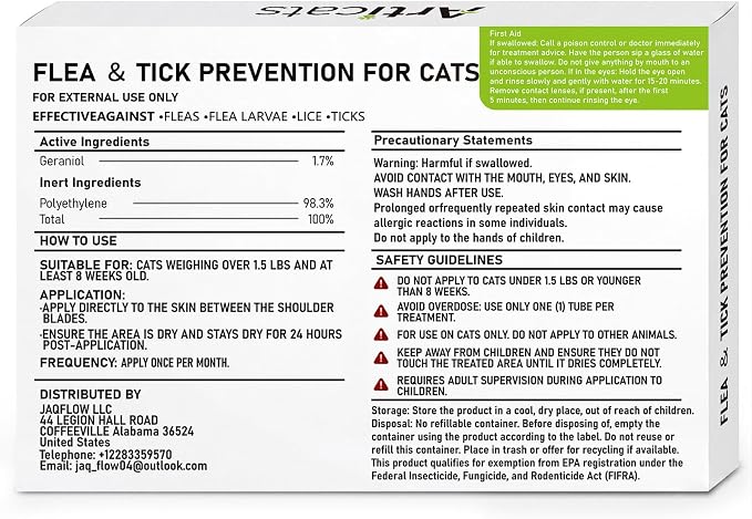 Flea and Tick Prevention for Cats & Kittens, Topical Cat Flea and Tick Treatment – Fast-Acting & Long-Lasting 6-Dose Supply