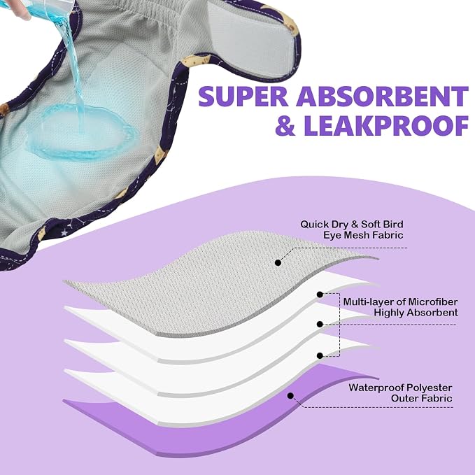 Female Dog Diapers Reusable No Tail Hole Period Panties Washable Diapers Female for Docked-Tail Frenchie French Bulldog Boston Terrier Without Tail (2 Pack Regular+2 Pack Skirts) U-WWDQB04S