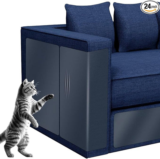 Cat Scratch Furniture Protector for Couch, 24 Pack Clear Couch Protector from Cat Claws, Self Adhesive Anti Scratch Furniture Protectors for Cats, Transparent Couch Corner Protectors, No Residue