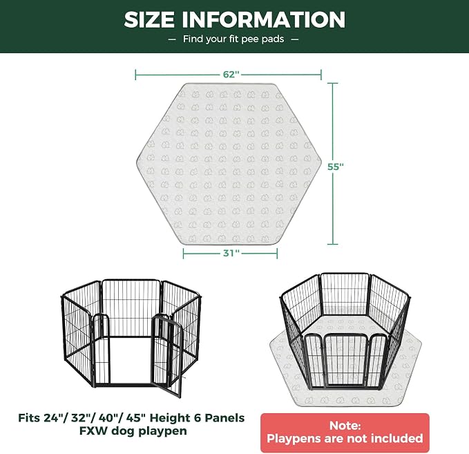 FXW Washable Pee Pads for Dogs, Puppy Pads with Super Absorbent, Specifically Designed for FXW Rollick/Homeplus 24inch 6 Panels Dog Playpen, 31" Hexagon, Khaki, 1 Pack