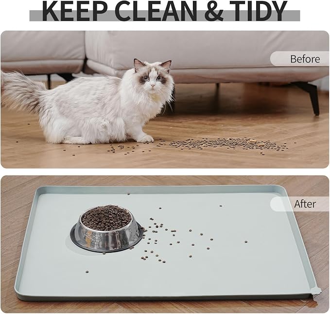 Reopet Silicone Pet Feeding Mat - Waterproof & Non-Slip Dog Cat Placemat | High Raised Edges Prevent Food & Water Spills to Protect Floors, Easy to Clean, Fit for Dog Cat Bowls