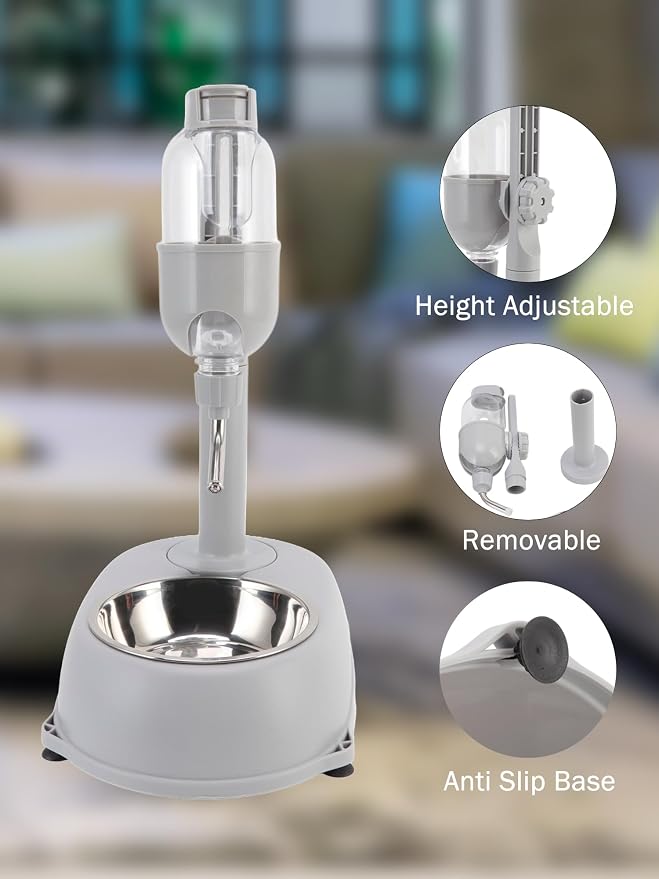 Pet Water Dispenser, Pet Standing Water Dispenser Bowl, 2 in 1 500ml Multifunctional Detachable Height with Stand for Dogs Cats