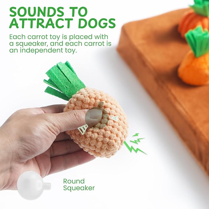 Nocciola Puzzle Carrot Dog Toys, 12PC Various Fabrics Carrots & Farm Snuffle Mat for Hide and Seek Snuffle Toys for Small and Medium Dogs, Easter Dog Toy