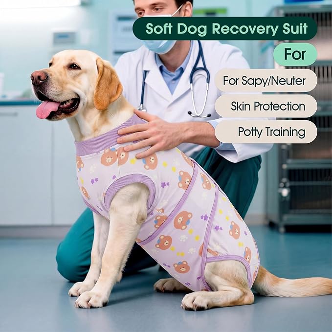 Kuoser Dog Surgery Recovery Suit, Soft Breathable Dog Recovery Suit for Female Spay Male Nueuter, Anti Licking Puppy Onesie Pet Surgical Suit for Dogs Abdominal Wounds Skin Disease, Bear XS