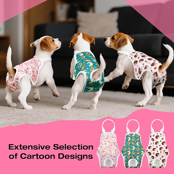 3 Pack Washable Female Dog Diapers with Adjustable Suspender, Reusable Sanitary Panties for Dogs in Heat, Leak-Proof Design for Small Dogs