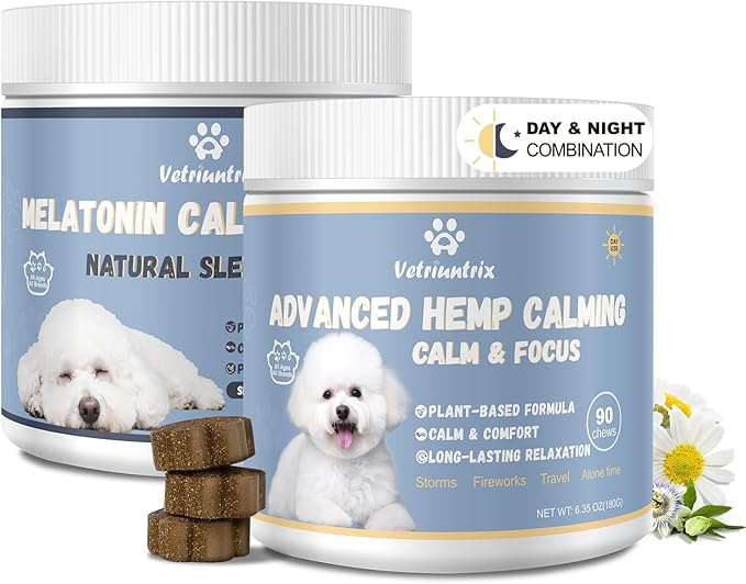 Dog Calming Chews with Melatonin Set, Dog Calming Soft Chews for Sleep, Fireworks, Storms, Thunder, Barking, Separation, 180 Count
