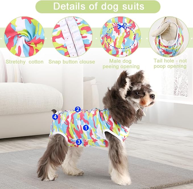 Etdane Dog Diapers Sanitary Panties Physiological Period Shirts Surgical Recovery Suits for Male and Female Dogs Camo/Medium