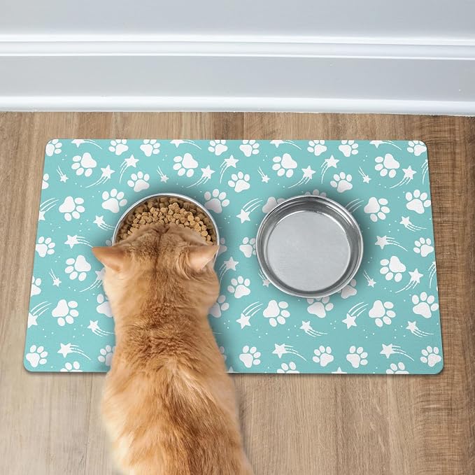 Dog Food Mat 12x20 Inch Pet Feeding Absorbent Mats for Floor Dog Cat Water Bowl Placemat Non-Slip Washable Pet Food and Water Mat