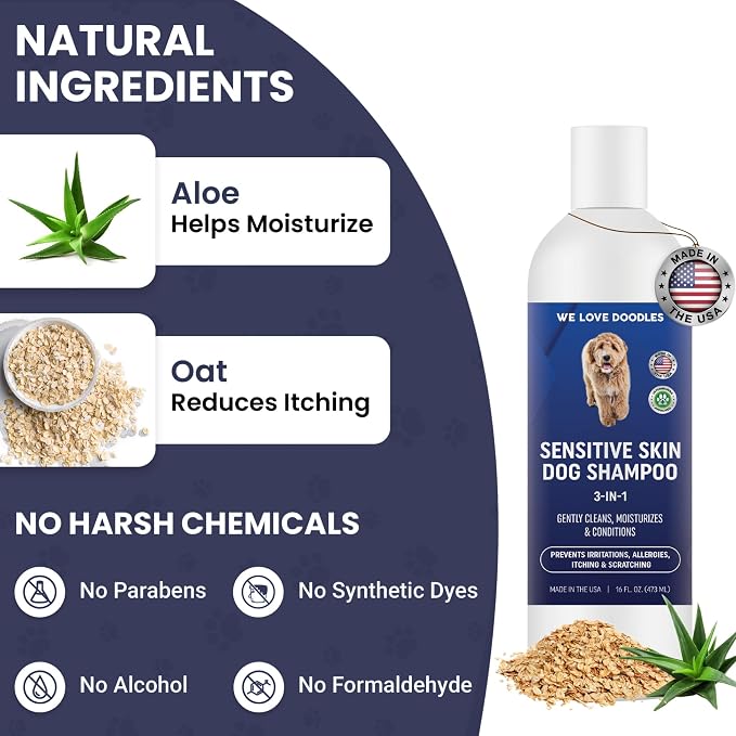 We Love Doodles Premium 3-in-1 Sensitive Skin Dog Shampoo & Dog Detangler Spray - for Allergies, Itching, Scratching, Anti-Itch with Oatmeal & Aloe, Dog Leave-in Conditioner, Tangle Remover Spray