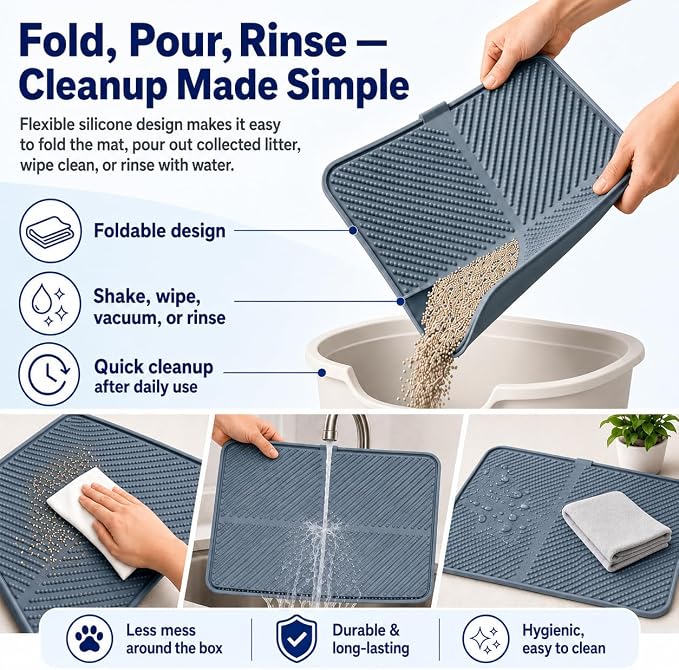 Silicone Cat Litter Mat 30" x 23",Large Cat Litter Mat for Litter Box, Waterproof Easy to Clean & Soft on Kitty Paws,Kitty Litter Pads for Indoor Cats-Grey