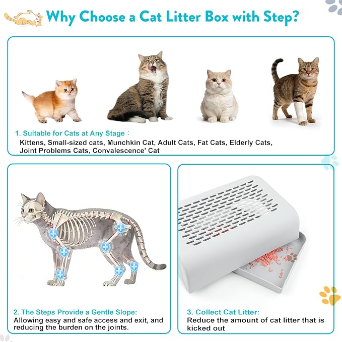 2PACK Stainless Steel Litter Boxes with Lid High Sides&Step,XL Extra Large Metal Litter Boxes for Small&Elderly Cats,Friendly Cat Joints,Odor Free Litter Pan, Leak-Proo,Easy to Clean, Non-Sticky