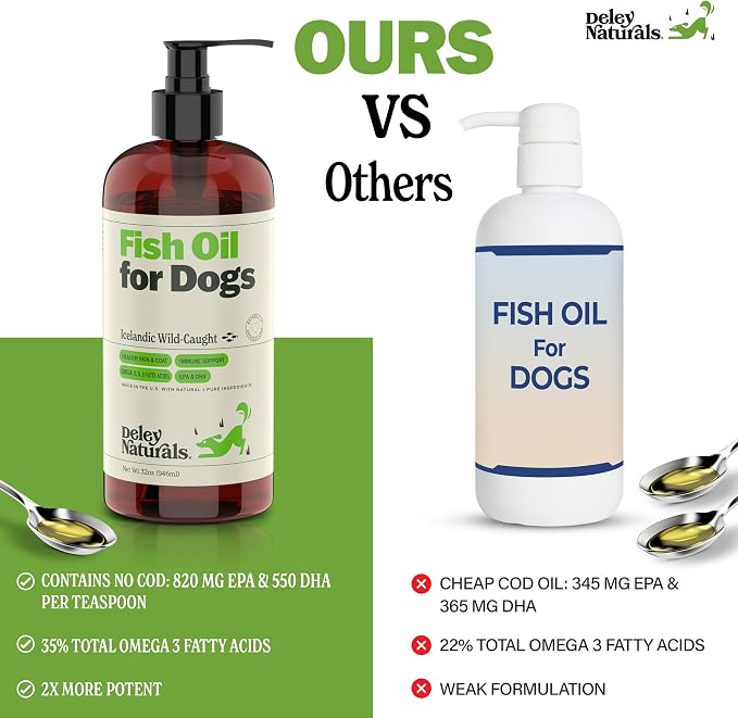 Deley Naturals Fish Oil for Dogs - Itch Relief for Dogs with Omega 3 6 9 for Skin, Joints, Heart and Brain Health - Icelandic Omega 3 Fish Oil for Dogs Skin Irritation - 32oz Omega Oil Made in USA