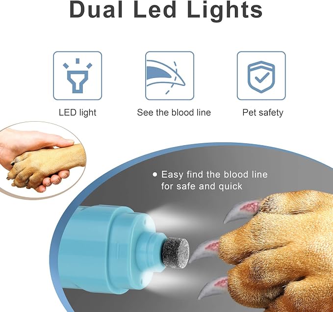 Moropaky Dog Nail Grinder Professional Electric Pet Nail Grinders 2-Speed Rechargeable Pet Nail Trimmer with LED Light Nail Grooming & Grinding for Large Small Medium Dogs & Cats