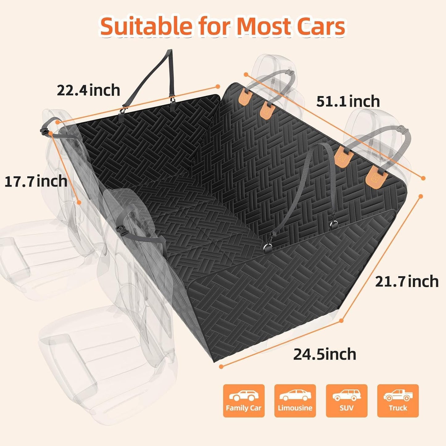 Back Seat Extender for Dogs,Dog Car Seat Cover for Back Seat,Hard Bottom Dog Bed for Car with Mesh Window,100% Waterproof and 600D Oxford Scratch-Resistant Backseat Car Seat for Cars Trucks and Suv