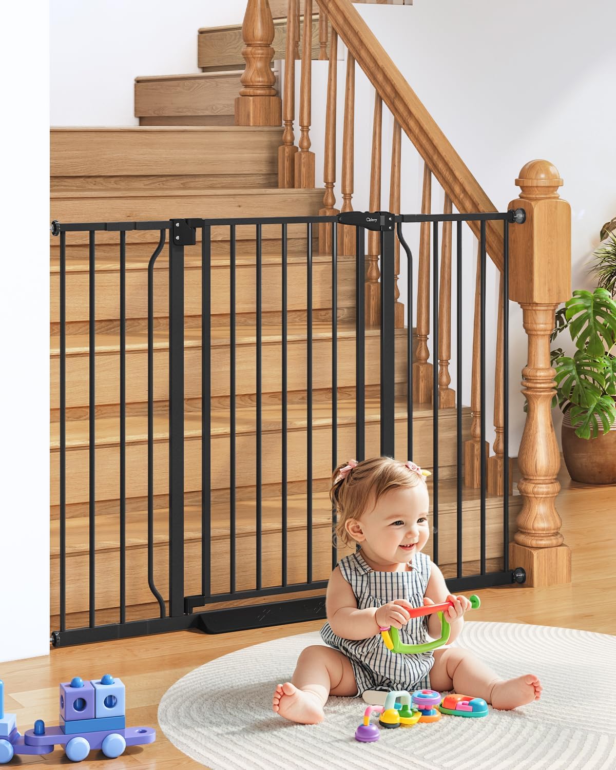 34" Extra Tall Baby Gate for Stairs, Auto Close Stroller Friendly Dog Gate Indoor for Doorways, Pressure Mounted 29"-51" W Baby Gate, Easy Walk Through Gate for Children & Pets, Black