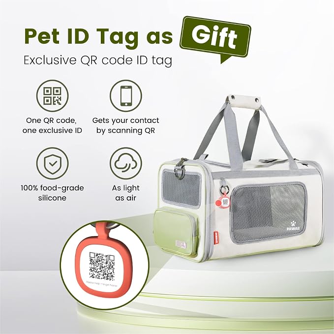 Cat Carrier with ID Tag and Double Stainless Steel Bowls(12 oz)