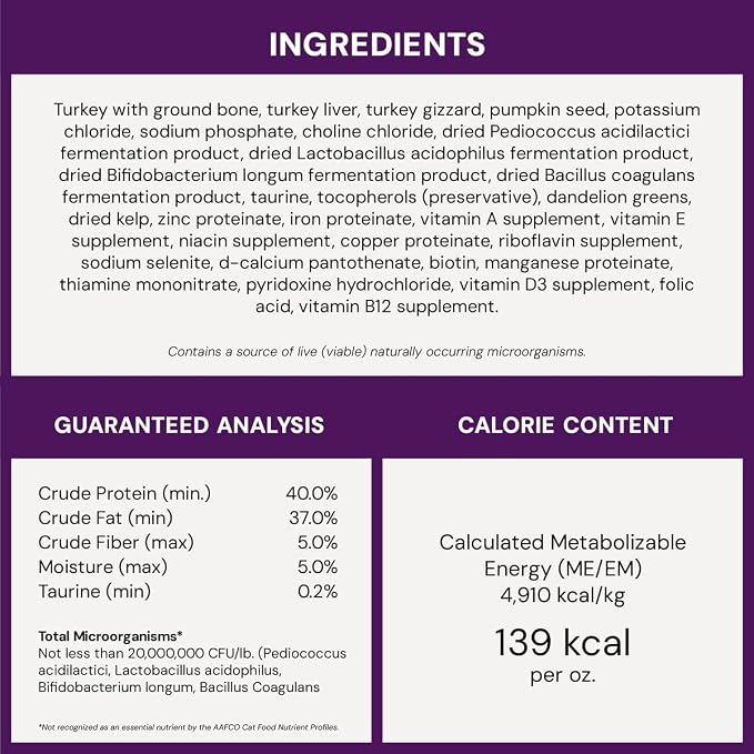 Stella & Chewy's Freeze-Dried Raw Cat Dinner Morsels - Premium Turkey Recipe with 98% Farm-Raised Meat & Organs - Natural Grain-Free Cat & Kitten Food - Made in USA - 18 oz