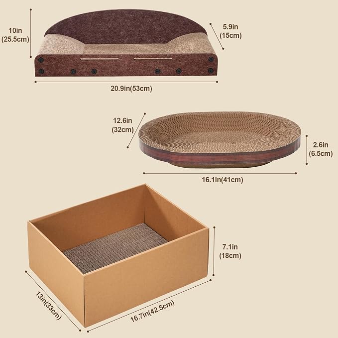 Avont 3-Piece Cardboard Cat Scratcher Set Bundle with Cat House, Foldable Cave Hideaway Bed for Indoor Cats