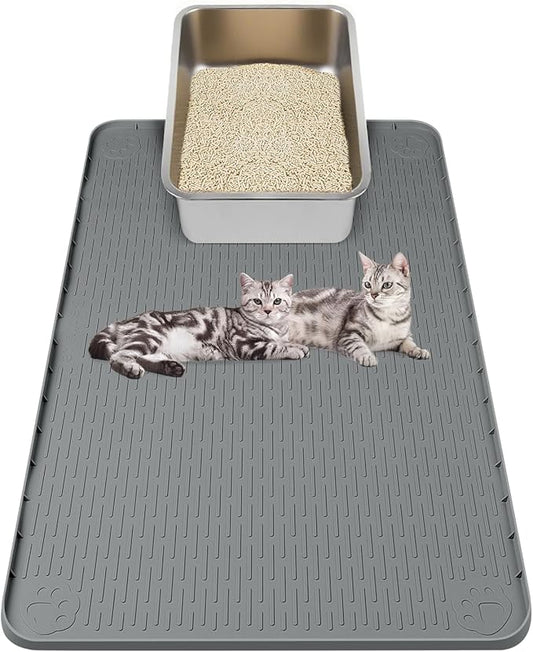 Kalolary Cat Litter Box Mats, Large 34" x 22" Silicone Cat Mat, Easy to Clean Kitty Litter Trapping Mat, Soft on Kitty Paws, Waterproof, Urine-Proof Kittys Litter Mats for Floor, Dark Grey