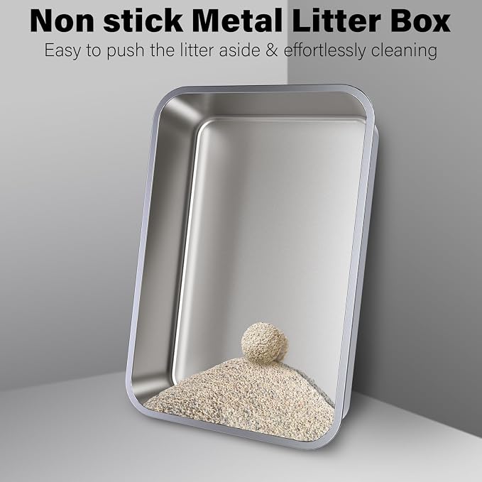 Stainless Steel Litter Box 2 Pack, 23.6" X 15.7" X 6" Steel Litter Box XL No Smell, Extra Large Metal Litterbox for Big Cat, Multiple Cats, Non Stick, Easy Cleaning