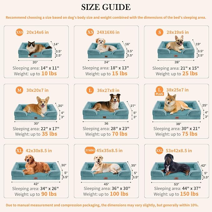 Comfort Expression Orthopedic Dog Bed for Large Dogs 36x27 Inch, Waterproof Supportive Egg Crate Foam Large Pet Bed with Removable Bolster, Dog Couch with Washable Cover & Non-Slip Bottom, Washed Blue