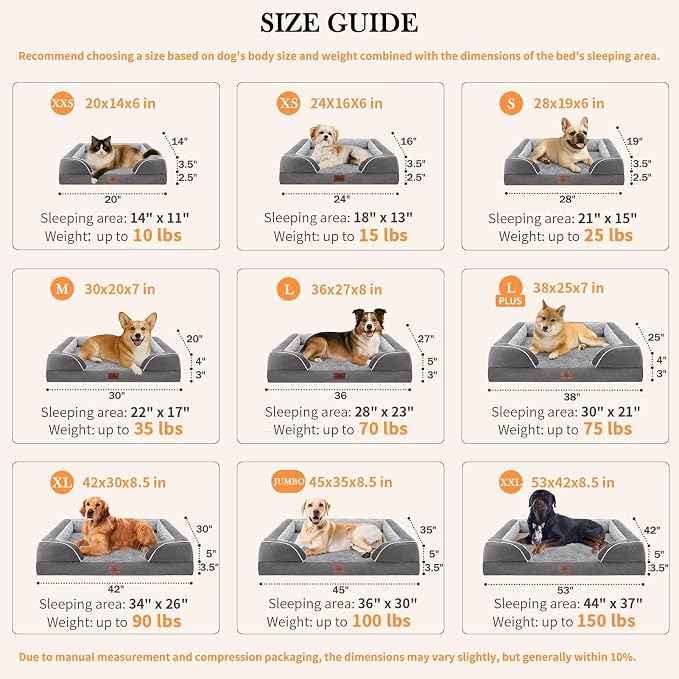 Comfort Expression Orthopedic Dog Bed for Extra Large Dogs 48x30 Inch, Waterproof Egg Crate Foam XXL Pet Bed with Removable Bolsters, Dog Couch with Washable Cover & Non-Slip Bottom, Grey