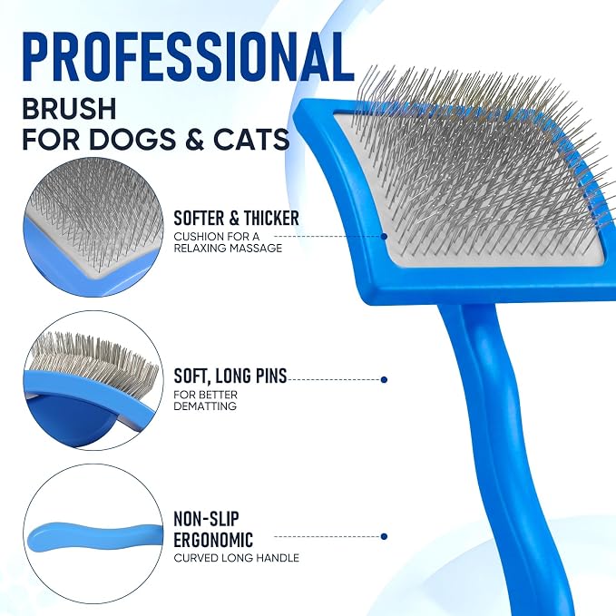 5 in 1 Pet Grooming Kit 5PCS,Large Dog Brush for Goldendoodles Poodles Doodles,Dematting Comb, Metal Comb, Flea Comb, Silicone Bath Brush Pin Haired Brush,Poodle Brushes and Comb（blue）