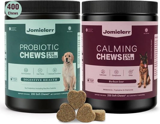Probiotic for Dogs & Calming Chews for Dogs Bundle, 400 Ct Dog Probiotic Supports Digestive Health & Immunity, Dog Calming Treats for Anxiety Relief, Stress, Thunder, Barking
