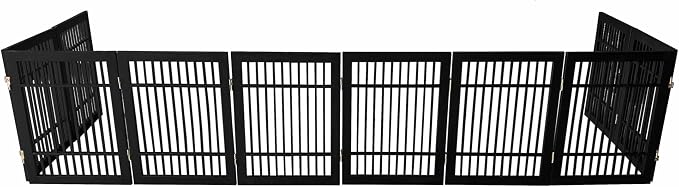 Urnporium Pet Dog Gate Freestanding, Strong Durable Folding Wooden Fence, Portable Acacia Hardwood Safety Barrier for Indoor & Outdoor Use (Black Pet Gate, 10 Panel 24" Tall)